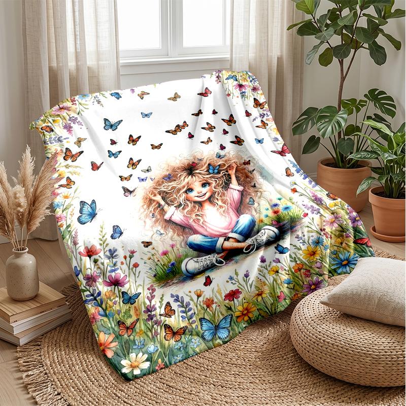 Butterfly Flower Art Collage blanket Personalized Name Flannel Blanket Soft Cozy Plush Throw for Sofa Bed Lightweight Home Decor