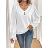 Women S Long Sleeve V Neck Solid Color Hollow Out Casual Top