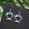 Two Blue Coconut Tree Earrings with Hollowed Out Hearts Temperament and Personality As A Personalized Accessory
