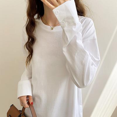 Cotton Long Sleeve T-shirt Women's Early Autumn New White Shirt Sleeve Design Sense In the Long Female Top Wearing Ins