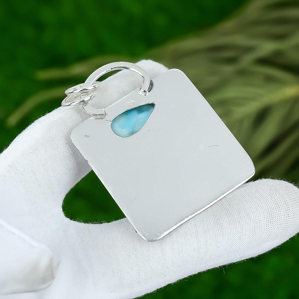 Sisters Day Sale Sterling Silver Larimar Stone Bezel Wife Throat Chakra Pendant