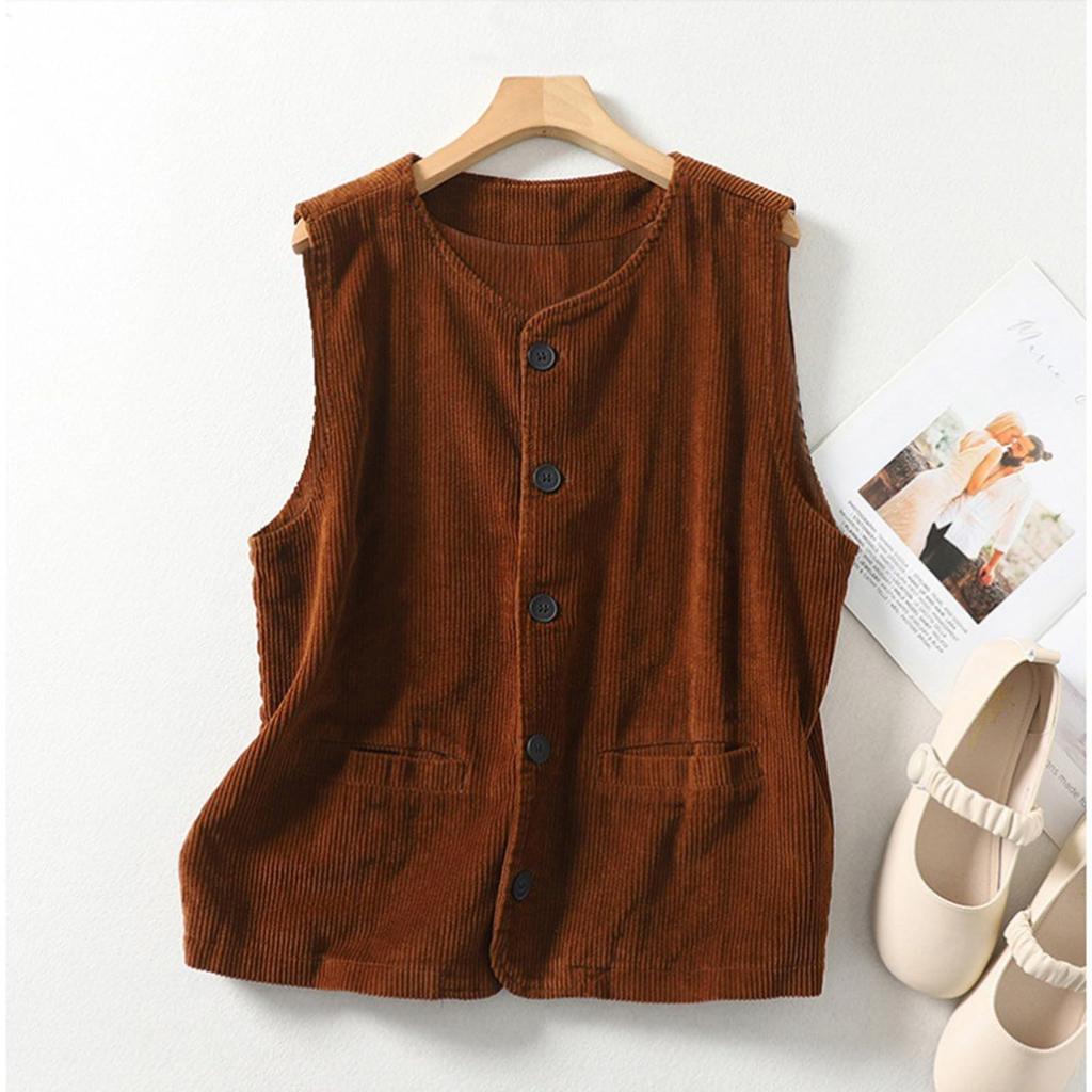 Damenmode Einfarbig Rundhals Ärmellose Weste mit Taschenknopf