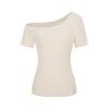 Design Sense Off-Shoulder Spice Girl Short Sleeve T-Shirt Women's Summer New Slim and Skinny Solid Color Versatile Pullover