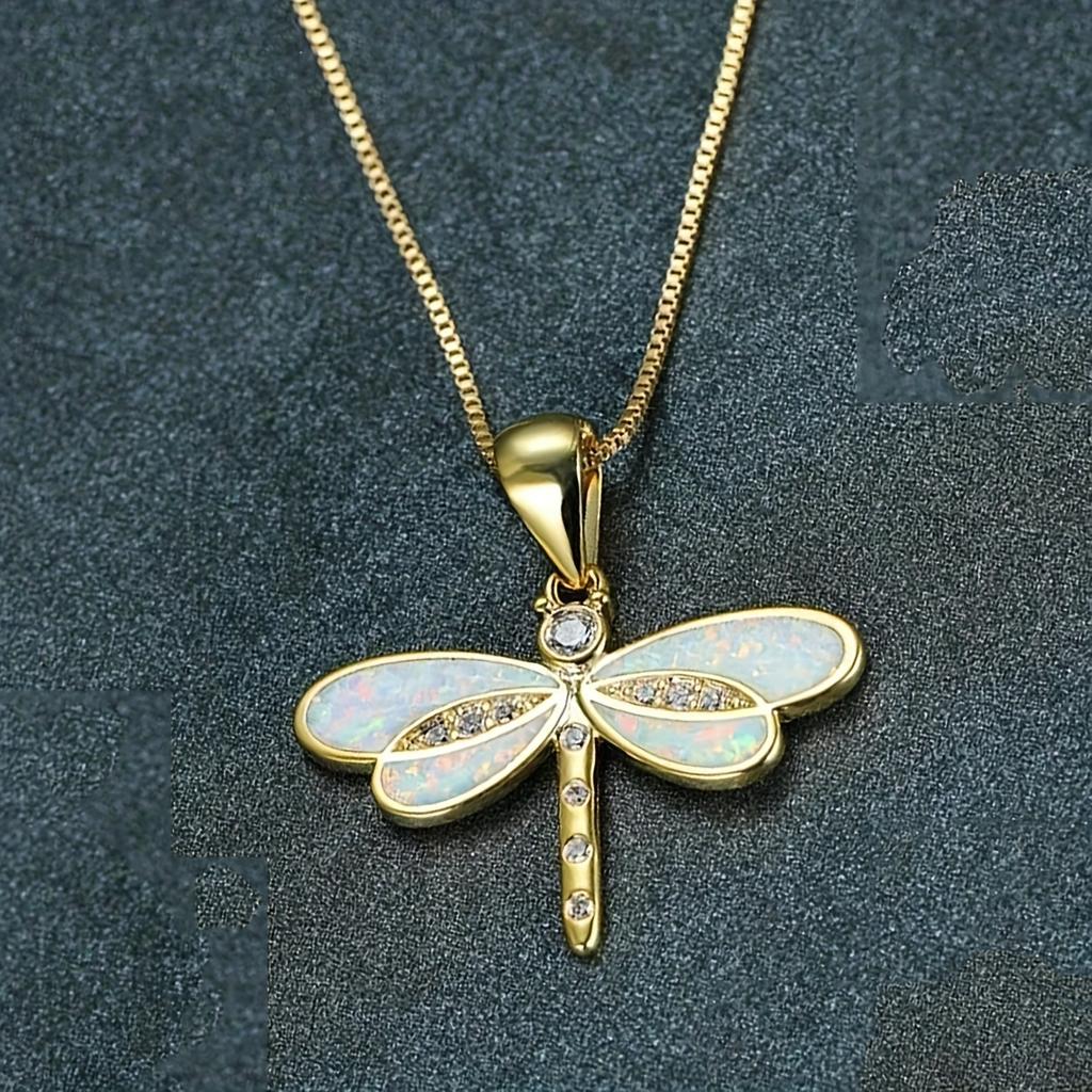 Gorgeous Golden Dragonfly Pendant Necklace Inlaid Rhinestones Fashion Jewelry Accessory Perfect Gift for Valentines Day Daily And Party Occasions