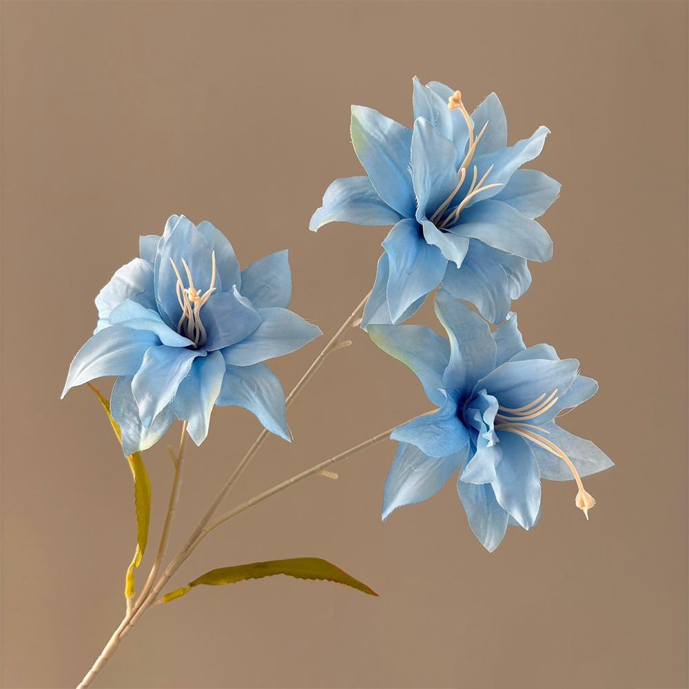 

Green Plants Artificial Flower Branch Realistic Lilium Brownii Flower Garden Decoration синий