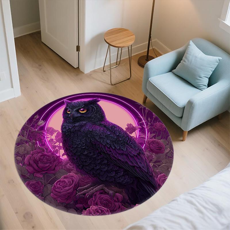 Purple Owl,Round Area Rug,Carpet Rug for Living Room Bedroom Sofa Playroom Decor,Non-slip Floor Mat