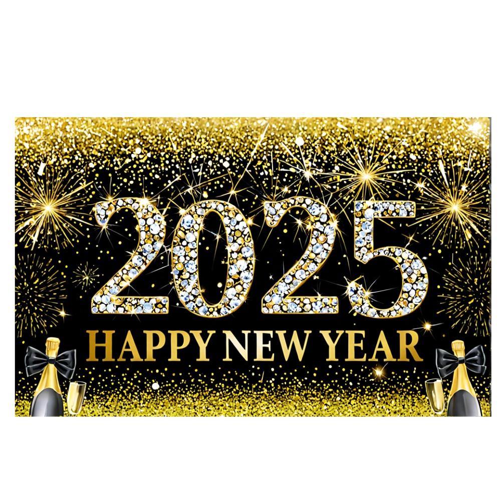 2025 New Year Theme Party Background Fireworks Golden Balloon Clock Banner Decoration Happy New Year Family Photo Supplies