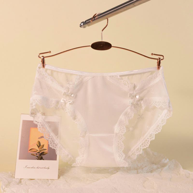 

«Женские сетчатые трусики из хлопка Lace Fairy с антибактериальной пропиткой — сексуальные и новые в 2024 году» M (recommended for 80-100 lbs) белый