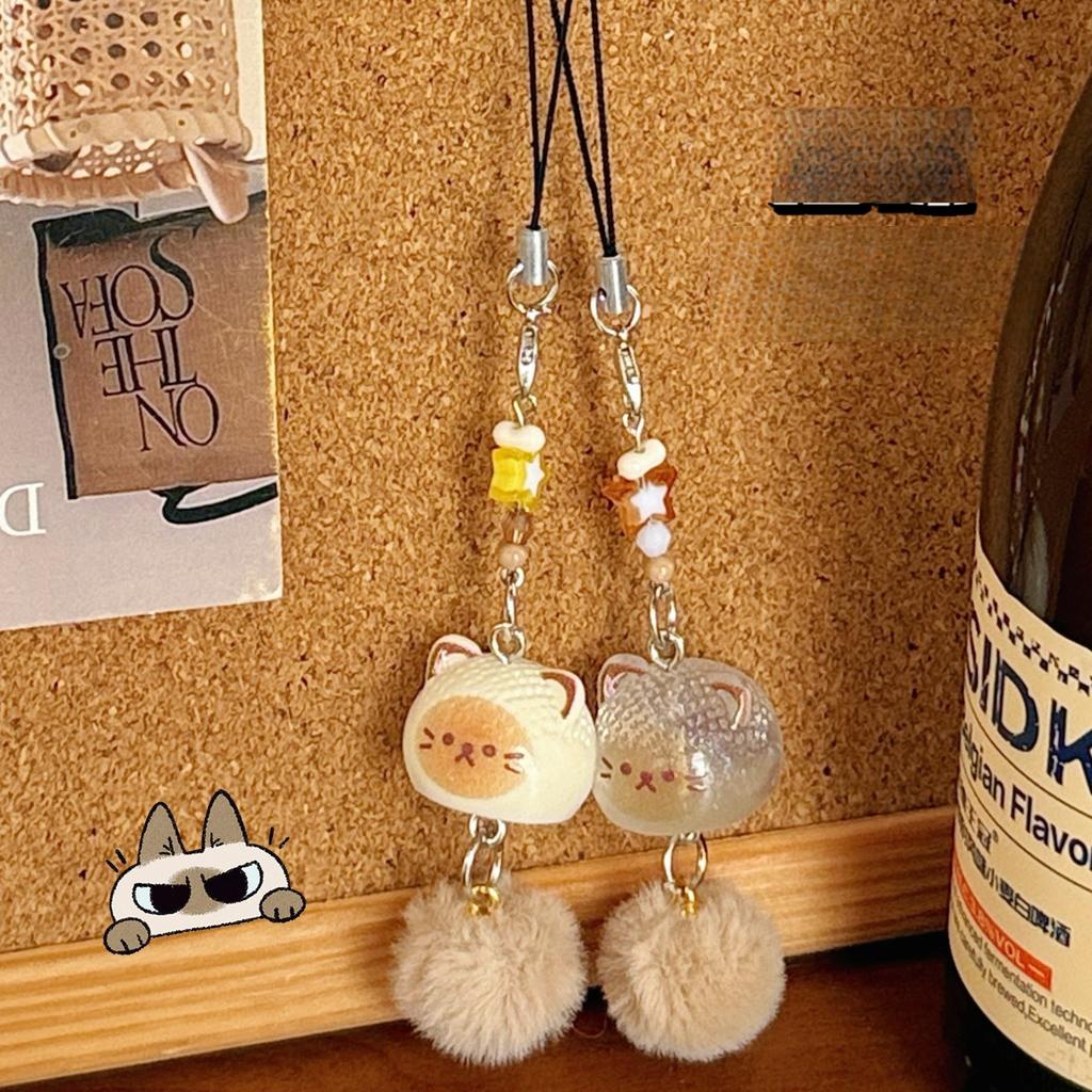 2 Pcs Cute Hairball Kitten Pendant Phone Chain Keychain Versatile Pendant Backpack Pendant