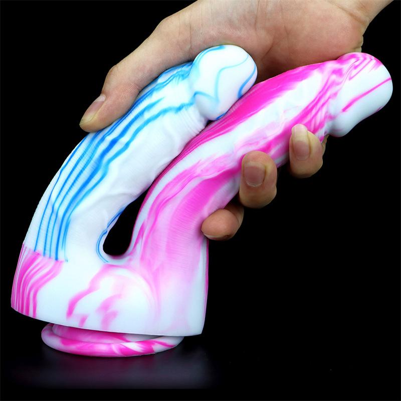 Two-pronged Mixed Color Silicone Double-headed Penis Size Fake Penis Female Anal Plug Masturbation Device Adult Products