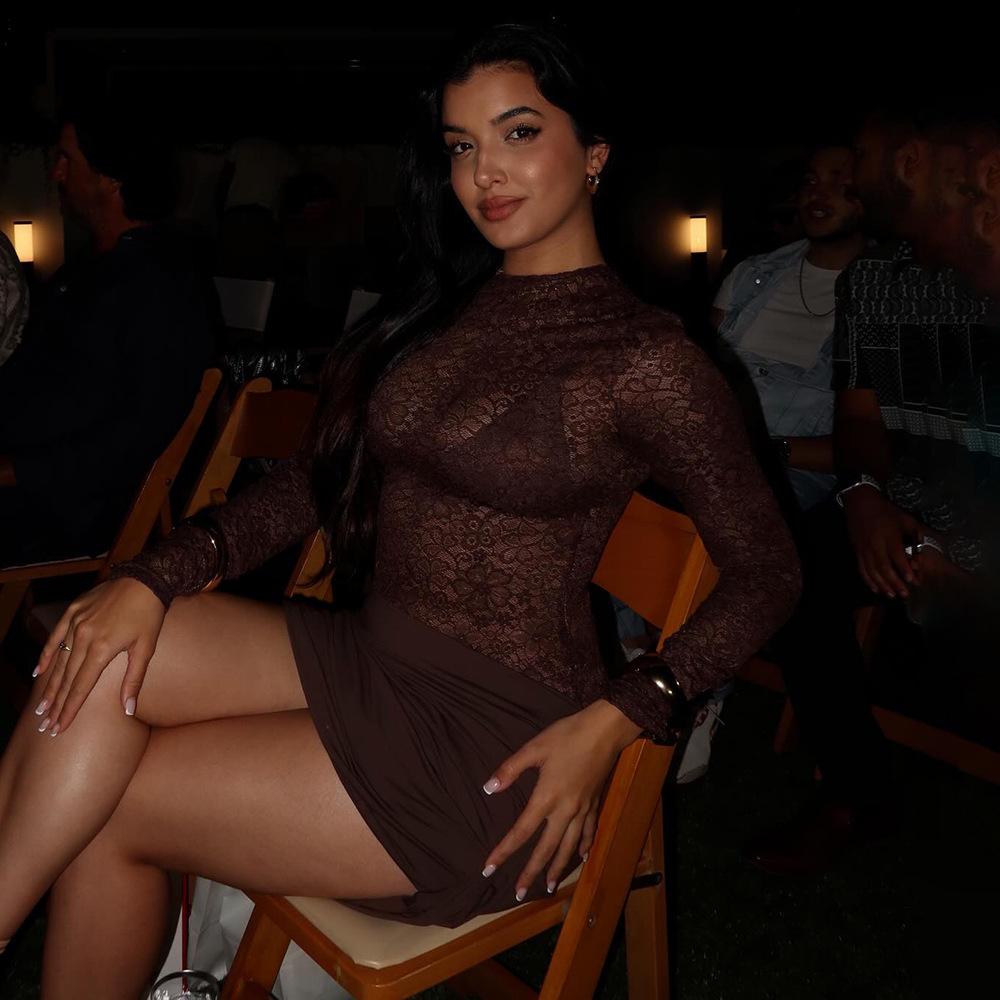 Vestido Ajustado Sexy con Volantes Transparente de Encaje Primavera 2026 - Moda Femenina Estilo Europeo y Americano