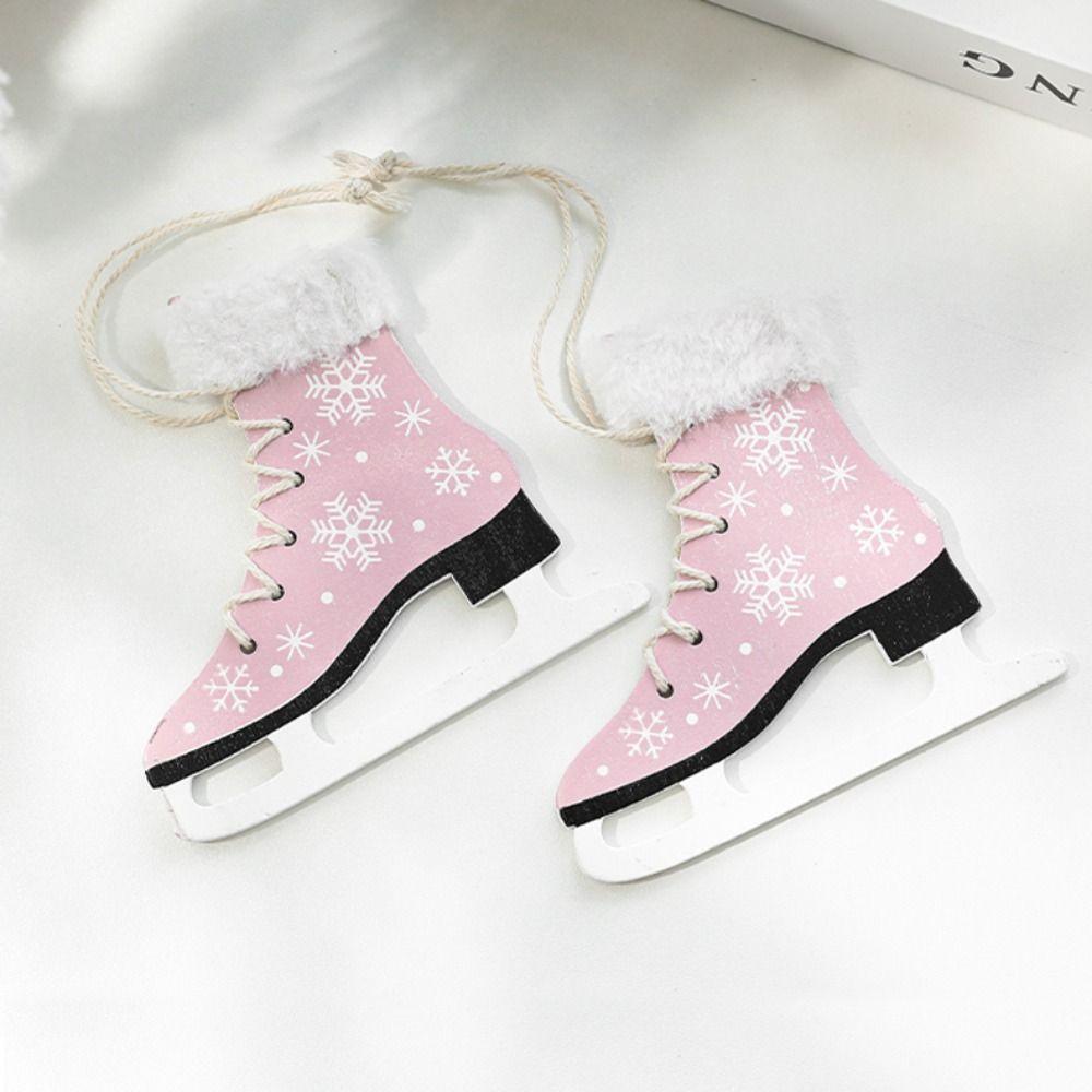 2PCS Party Supplies Wood Skating Shoes Pendant Boots Christmas Tree Decorations Home Decoration