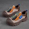 Damen Farblich Abgesetzte Runde Zehenpartie Schnürung Freizeit-Schuhe Retro Sport-Sneaker mit EVA Dicksohle Bequeme Lauf-Flats