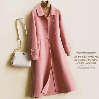 2021 Slim Double-Sided Wool Mid-Length Coat with Square Buttons and Doll Collar