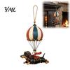Retro Resin Dog Decoration Flying Dachshund Hot Air Balloon Hanging Ornament, Vintage Wall Hanger, Whimsical Art for Lovers Decor Porch Door