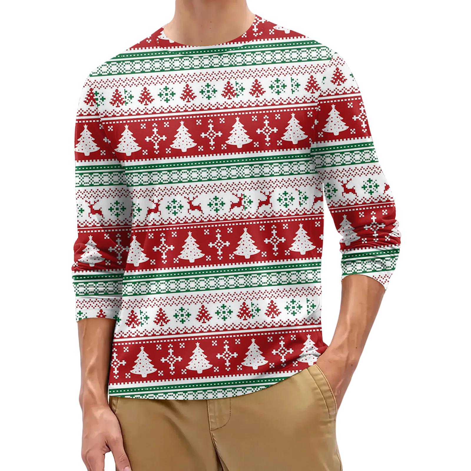 

Men s Fashion Printed Round Neck Long Sleeve Bottoming Shirt Top XXXXL білий