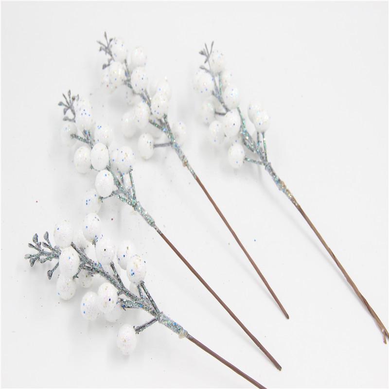 15 Glitter Powder Berries: Red, Gold, White Coffee Stems - Christmas Decor DIY