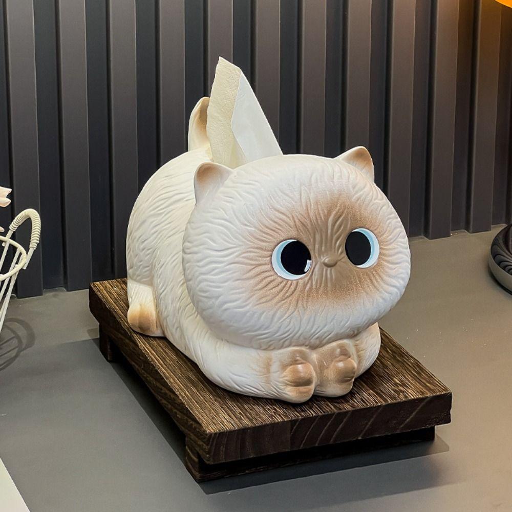 Modern Cat Tissue Box Ceramic Napkin Dispenser Storage Tube Towel Organizer  Living Room