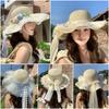 Flower Straw Hat Big Bowknot Wide Brim Hat Lolita Sun Protection Hat  Seaside Vacation