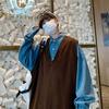 DK Unisex V-Neck Knit Sweater Vest - Hong Kong Street Style, Spring/Autumn, Sleeveless, Loose Fit, Korean Influence