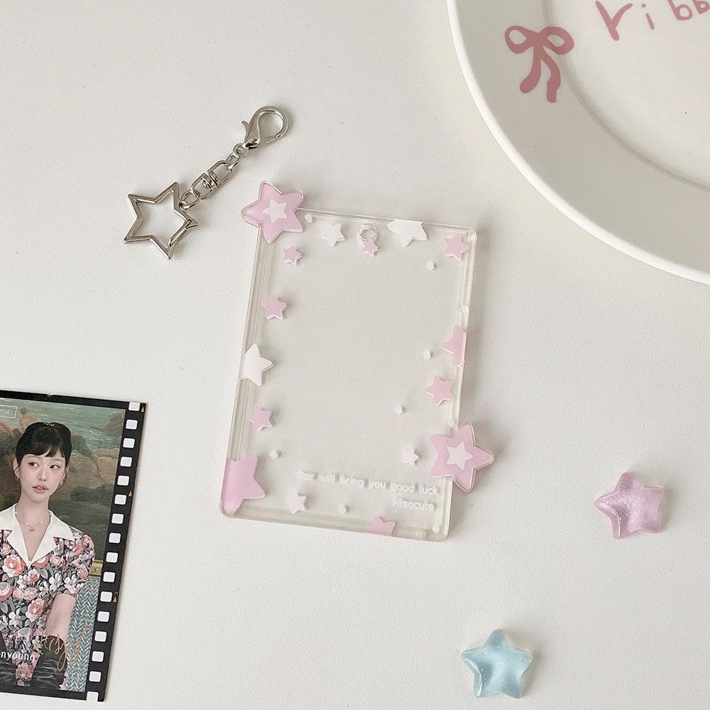 Cute Idol Photocard Display Pendant Transparent Acrylic Card Holder with Star Girls 3-Inch Photo Card Hard Case Cover Bag Decor