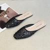 Mode Nouveaux Mocassins Baotou Printemps Tête Carrée Bouche Peu Profonde Couverture Pieds en Maille Pailletée Semelle Souple Antidérapante Résistante à l'Usure Chaussures Plates