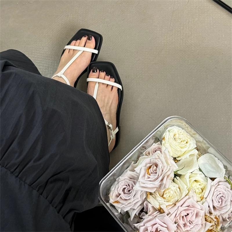 Ali guifei French toe thick heel sandals women 2025 new square head simple strap cross fairy sandals