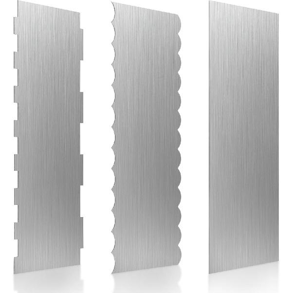 3 Pcs Stainless Steel Cake Scraper, 8.6-inch Double Sided Patterned Edge Stripe Edge Smoother Scraper, Cake Decorating Comb Metal Cake Scraper for