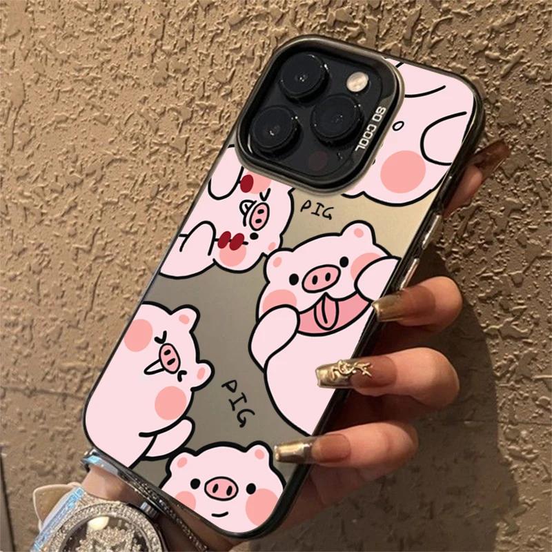 Cartoon Pig Electroplate Silver IMD Phone Case For  Mi 14 13 12 12T 13T Pro 11 Lite 5G Poco F5 X5 X6 M6 Pro 4G Back Cover