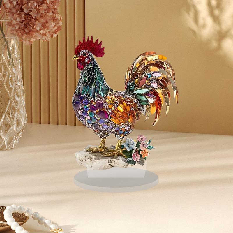 2D Flat Rooster Figurines Colorful Creative Acrylic Ornament Office Desktop Decoration Figurines Living Room Modern Ornament