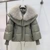 Winter new fox big fur collar down jacket women's short loose thickened white duck down fur jacket