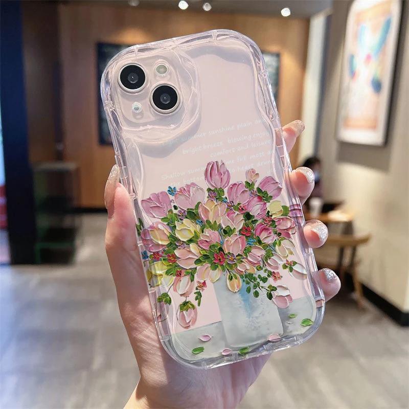 Case For Realme C53 C55 C67 C63 C65 C35 C33 C21Y C25Y C51 8 5G 10 13 11 12 Pro Plus GT 6 Note 60 Cover Flower Cream Wavy Edge
