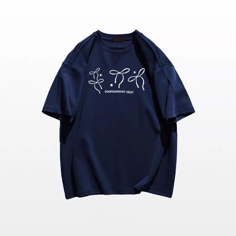 

Женская футболка High Street из 100% хлопка с бантом и коротким рукавом - Летний топ нишевого дизайна XXL темно-синий