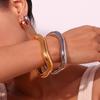 18K Gold-Plated Stainless Steel Wave Open Bangle for Women