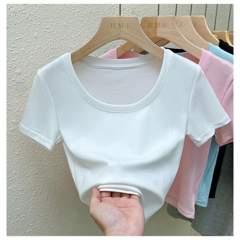 Quality short-sleeved T-shirt women s summer new cotton U-neck inner top S