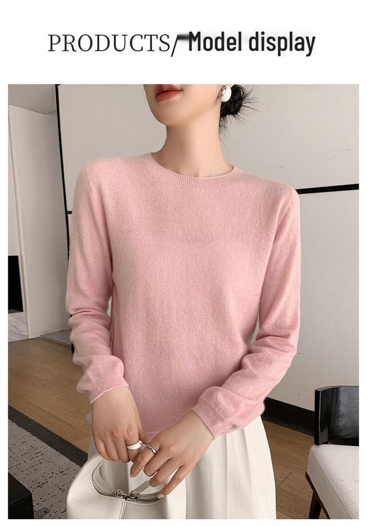 Women's 100% Cashmere Round Neck Loose Pullover Sweater, Long Sleeve, Solid Color Knitwear for Autumn/Winter