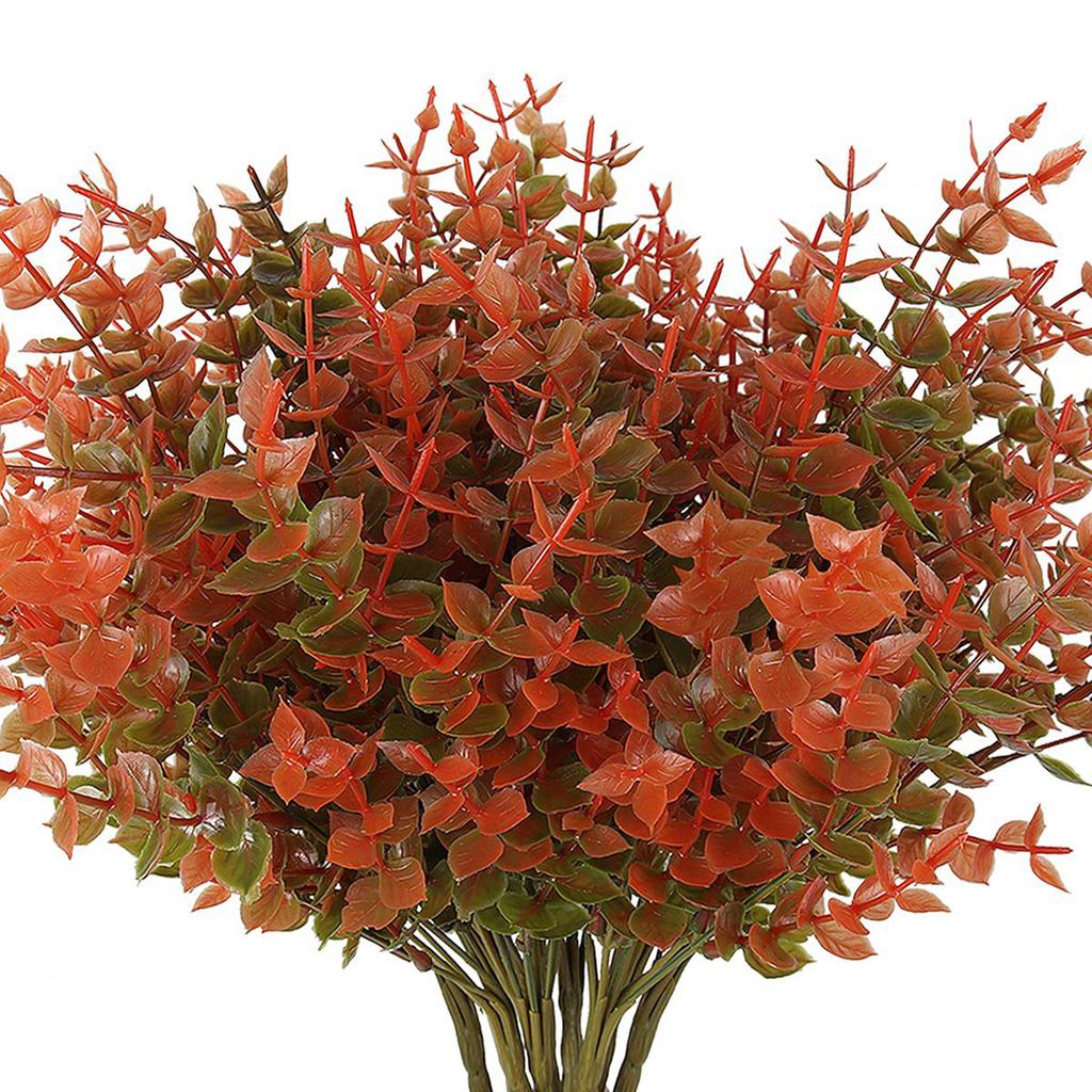 Set Of 12 Artificial Fall Leaf Branches Eucalyptuses Stems Table Centerpieces and Seasonal Decoration Plant Ornament