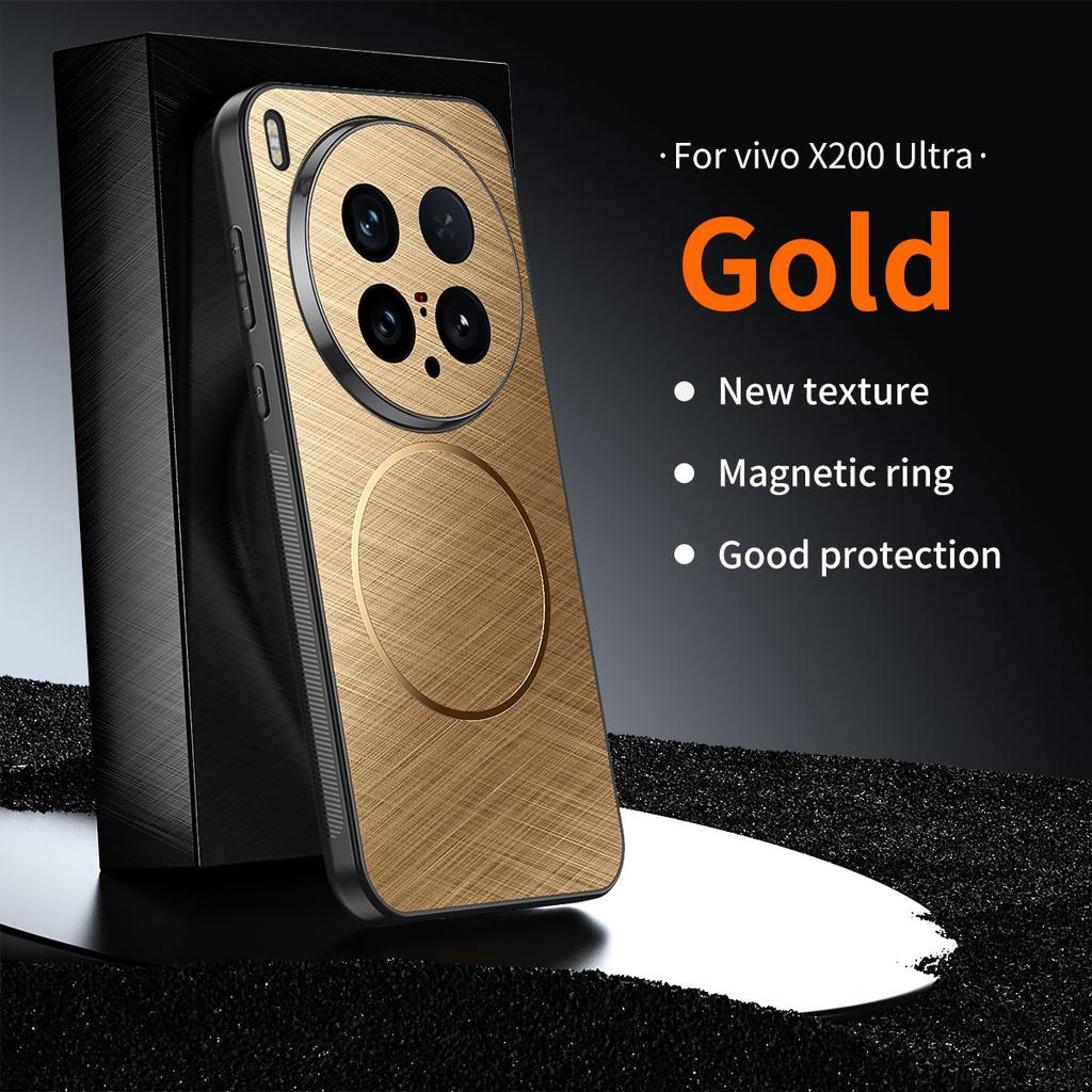 For Vivo X200 Pro Ultra Case Golden Magsafe Magnetic Circle Silk Thread Pattern Full Camera Lens Protection Leather Case Cover