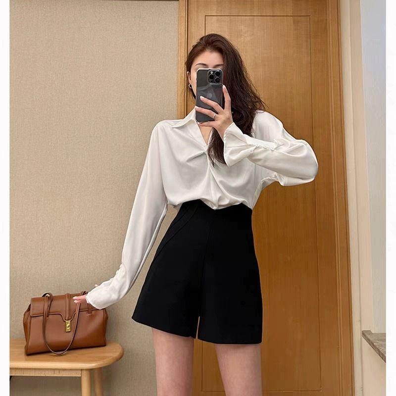 

Women s Spring/Summer High-Waisted A-Line Pants and Shorts - Slim-Fit, Versatile, Trendy, Wide-Leg Design Small чёрный