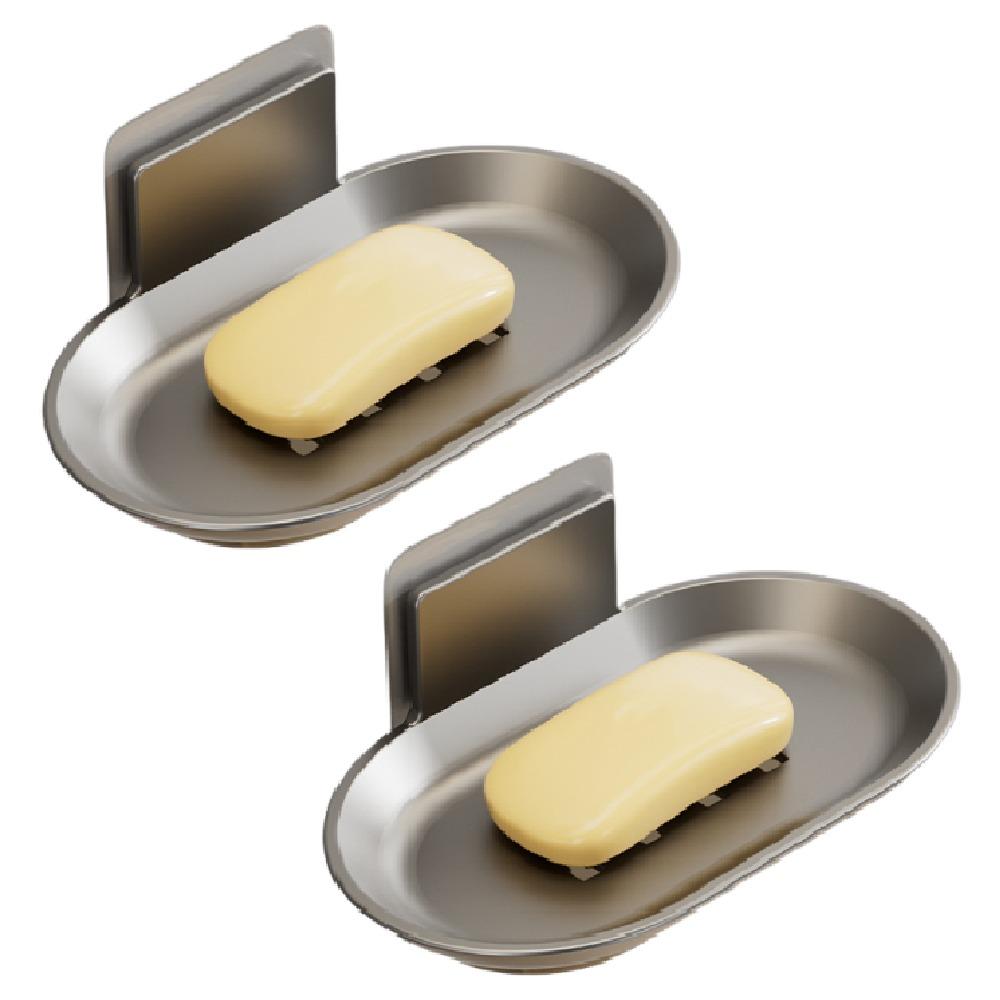 2Pcs Aluminum Wall-mounted Soap Dish Punch-Free Soap Storage Tray Soap Drain Box  Household