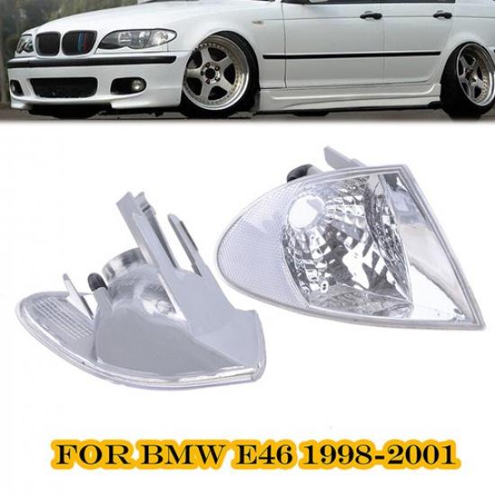 2pcs Clear Corner Parking Signal Lights for 1999-2001 BMW E46 3-Series Sedan