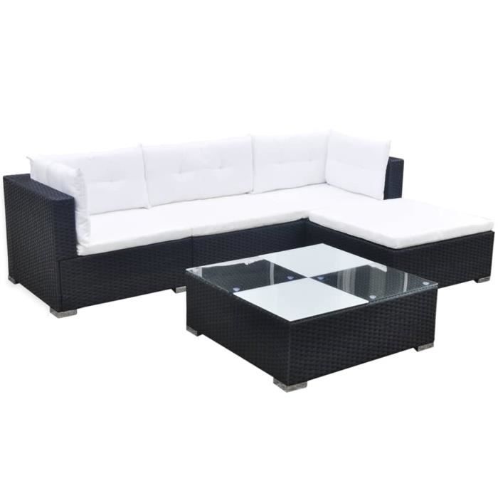 42740 vidaXL Salon de jardin 5 pcs avec coussins Résine tressée Noir