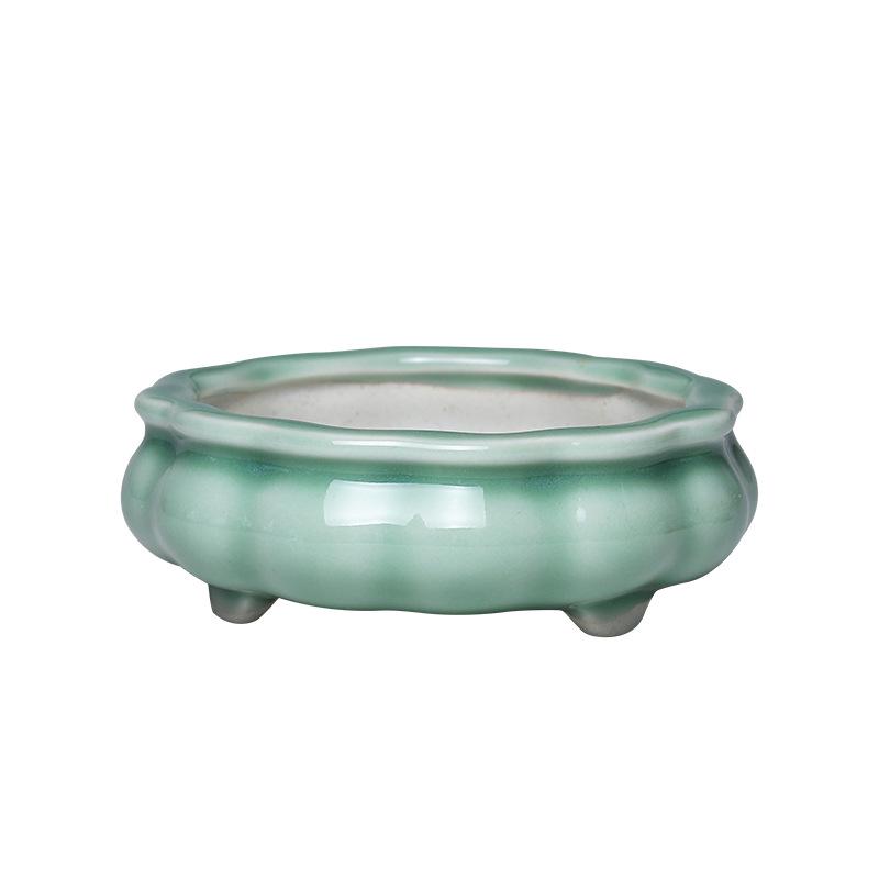 Zisha Succulent Flower Pot Ceramic Incense Burner – Glazed, Creative Desktop Bonsai Planter, Handmade, for Office Decor.