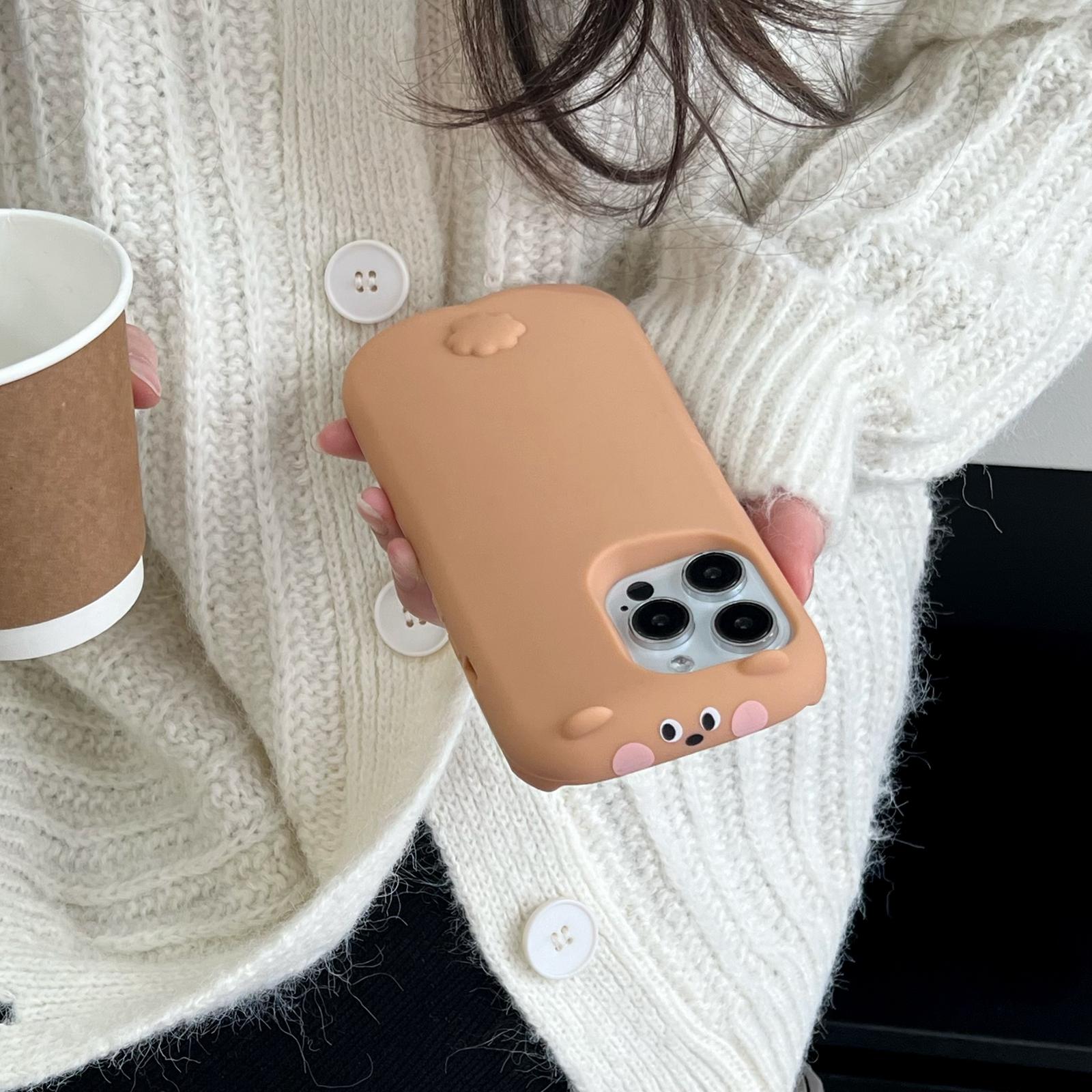 

For iPhone 16 Pro Max Silicone Case Cute Sleeping Milk Tea Bear Design Shockproof Phone Back Cover As Shown A