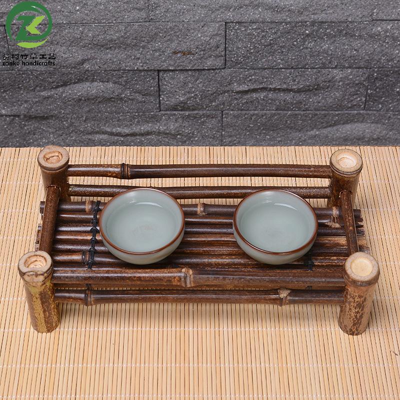Handmade Purple Bamboo Tea Ceremony Set with Ceramic Tray and Bamboo Mat