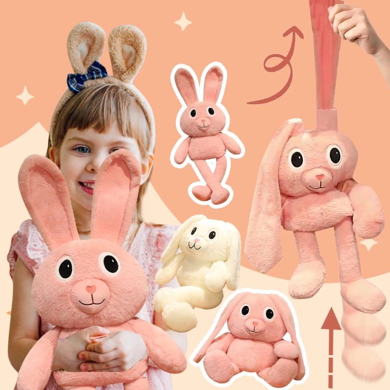 Adorable Pink And White Stuffed Bunny Toy For Girls Plush Rabbit Doll With Long Ears