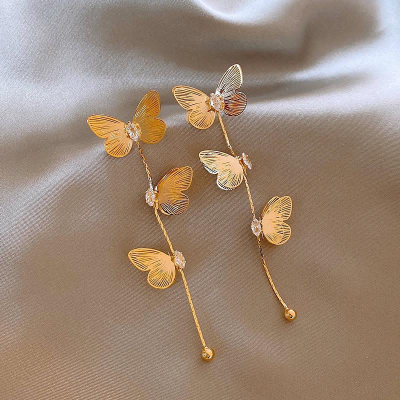 

Циркониевые серьги-пусеты с бахромой в виде бабочек, преувеличенные, легкая роскошь, высококлассные серьги, серьги модного дизайна