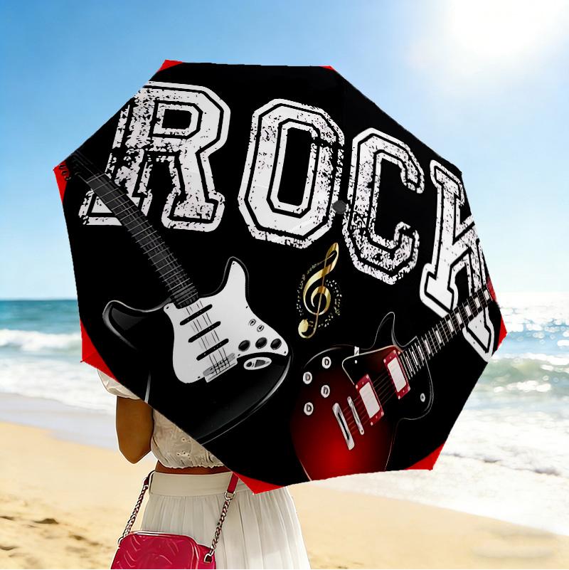 Rock Music 8 Ribs 3Fold Black Glue Uv Protection Umbrella Sun Protection Rainproof Compact Folding Umbrella For Travel Daily Use C9241555