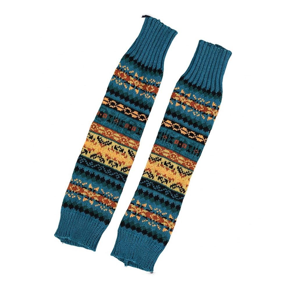 

Lengthen Knitted Arm Cover Thicken Knitting Gloves New Bohemian Style Socks Autumn Winter синій