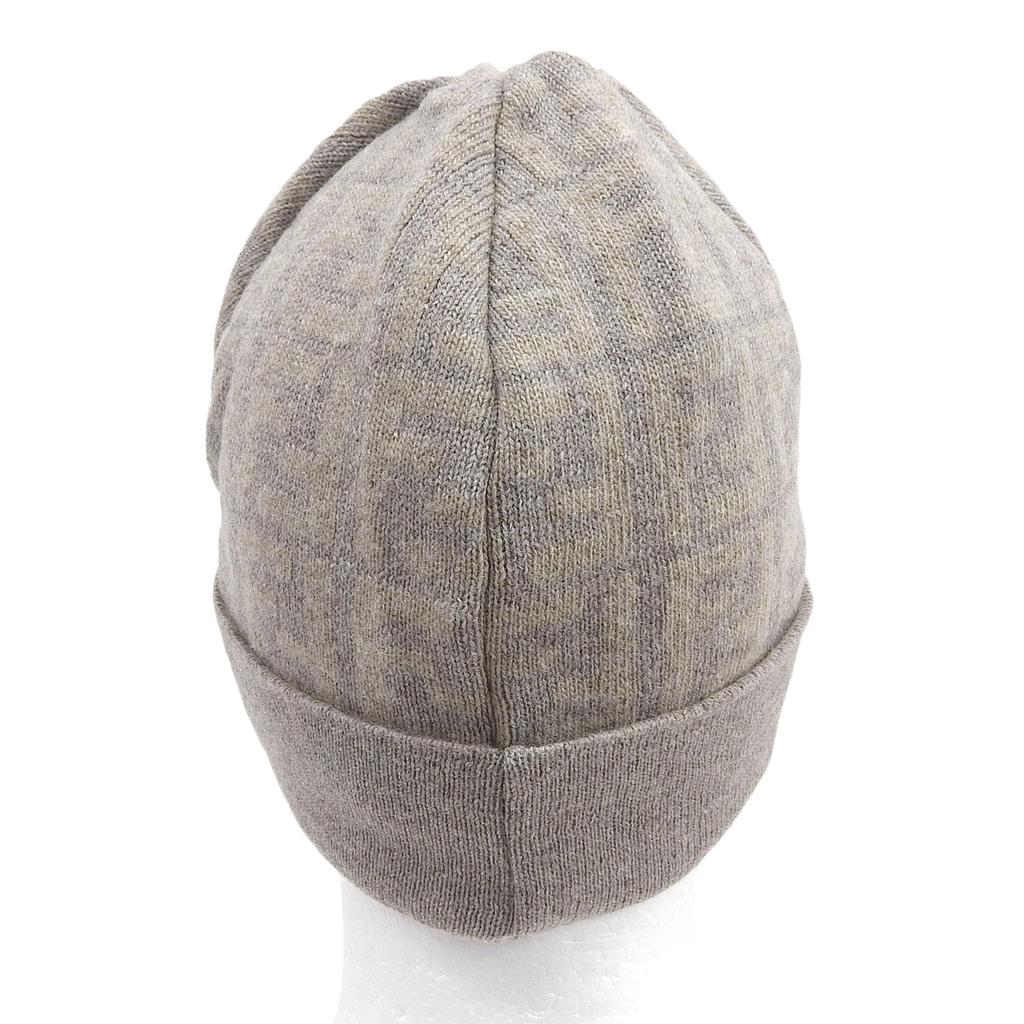 Pristine FENDI Knit cap Cashmere Blend Zucca Pattern Beanie Brown beige wool Used